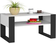 Prostokątny stolik kawowy z półką biały+czarny F4-A76