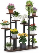 Wielopoziomowy stojak na rośliny doniczkowe na 11 doniczek, regał do przechowywania w ogrodzie, na balkonie, w salonie, rustykalny brąz