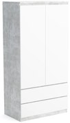 Szafa 90cm Garderoba z 2 szufladami i wieszakiem LUNA Beton/Biały