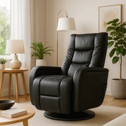 Fotel Rozkładany Obrotowy Masujący z Podnóżkiem SPIKE Czarny Ekoskóra Nowoczesny