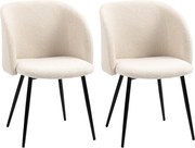 HOMCOM Zestaw 2 krzeseł jadalnych, krzesła tapicerowane z materiału, krzesła kuchenne ze stalowymi nogami, z ergonomicznym oparciem, kremowe