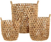 Kosze do przechowywania z uchwytami, plecionka z hiacyntu morskiego, prostokątne, 3 sztuki