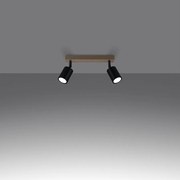 Plafony nowoczesny Flare, stal/drewno - 2 źródło światła 3000K - L.46 x H.17.5 cm - czarny/drewno