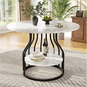 Stół jadalny 4-osobowy - 80 x 80 x 76cm - mały okrągły blat na środku do przechowywania - MDF - biały + czarny