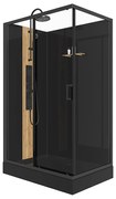 Kabina prysznicowa z hydromasażem prostokątna z bambusem - Dowolnie montowane drzwi - Czarny mat - szer. 120 x gł. 80 x wys. 225 cm - VITUNA