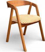 Krzesło dębowe 4 sztuki sztaplowane WALNUT orzech tkanina beżowa Mega T