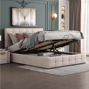 Łóżko 140 x 200 cm z pojemnikiem - Łóżko podwójne z regulowanym zagłówkiem - biały aksamit - bez materaca