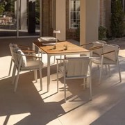 Zestaw Stołowy Prostokątny Katiana O Wymiarach 160x90 Cm Wykonany Z Aluminium I Drewna Tekowego Oraz 6 Krzeseł Ogrodowych Yervin Biała - Sklum