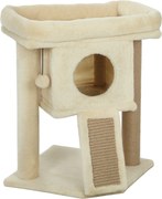 PawHut Drapak z matą do drapania z juty, platformą do leżenia, piłką do zabawy, domkiem dla kota, Beżowy, 40 x 40 x 57 cm