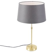 Lampa stołowa złota/mosiądz z szarym abażurem lnianym 35 cm - ParteWiejski/ Rustykalny / Vintage Oswietlenie wewnetrzne
