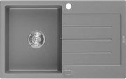 Mexen Bruno zlewozmywak granitowy 1-komorowy z ociekaczem 795 x 495 mm, szary, syfon chrom - 6513791010-71