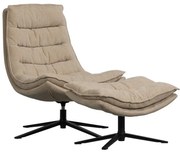 Obrotowy fotel z podnóżkiem z tkaniny szenilowej w naturalnym kolorze Kube – WOOOD