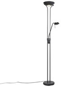 Lampa stojąca czarna z lampką do czytania, w tym LED i ściemniacz - Diva 2 Nowoczesny Oswietlenie wewnetrzne