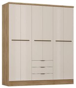 Szafa 6-drzwiowa z 3 szufladami - szer. 180 cm - Beżowy i naturalny - PEROLI