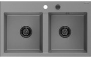 Mexen Hektor zlewozmywak granitowy 2-komorowy 800 x 480 mm, szary, syfon czarny - 6521802000-71-B