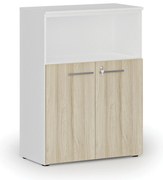 Szafa biurowa kombinowana PRIMO WHITE, 800 x 420 x 1087 mm, biały/dąb naturalny