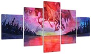 Obraz - Pojawienie się kosmicznych koni nad jeziorem, akwarela (125x70 cm)