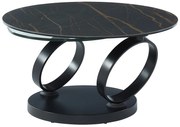 Ława JOLINE z obrotowym blatem – ceramika o wyglądzie marmuru i szkło hartowane – kolor czarny
