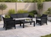 Zestaw mebli ogrodowych Selvo 096 - sofa 3-osobowa, 2 fotele i stolik kawowy, czarny/szary