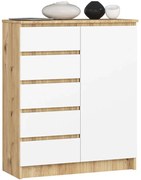 Skandynawska Komoda Biały Z Szufladami Dąb Artisan + M8-R35