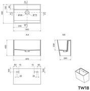 Umywalka ścienna TW18 z odlewu mineralnegoBiały mat - 50 x 35 x 40 cm
