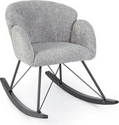 Jasnoszary fotel z tkaniny z efektem bouclé i drewna kauczukowego - SIBILLA