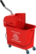 HOMCOM 20 L Mop wiadro z wyciskaczem i uchwytem, mobilne wiadro na kółkach, tworzywo sztuczne, czerwone | Aosom PL