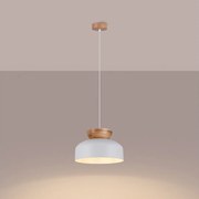 Lampy wiszące skandynawski Zeleron, drewno/stal - 1 źródło światła 3000K - L.29.5 x H.130 cm - biały/naturalne drewno