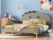 Łóżko dziecięce 140x200 cm - w kształcie dinozaura - z ekoskóry - Szare