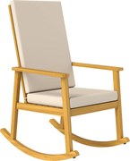 Outsunny Fotel bujany z drewna akacjowego z wysokim oparciem i poduszkami do 160 kg, 60 x 89 x 107 cm, beżowy | Aosom PL