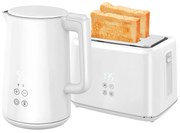 HOMCOM Zestaw kuchenny z czajnikiem i tosterem, 7 poziomów opiekania, szybkie gotowanie, Stal Nierdzewna, Plastik, Biały