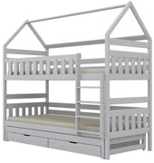Łóżko piętrowe domek FELIKS 160x80 białe drewniane trzyosobowe z szufladami KOCOT KIDS