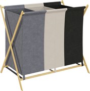 HOMCOM Kosz na pranie z 3 przegrodami 129L Składany Organizer do Pralni Sypialni Wielokolorowy | Aosom PL