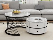 Zestaw 2 stolików nocnych - 2 szuflady - blat w marmurowy wzór - Biały i Czarny