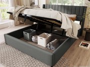 Łóżko ze schowkiem i zagłówkiem - 180 x 200 cm - tkanina lniana - stelaż z listew - szare