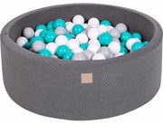 Okrągły Suchy Basen Z Piłeczkami 7cm Dla Dziecka, 90x30cm/200 Piłek, Bawełniany, Ciemnoszary, Piłki: Białe, Szare, Turkusowe - Meowbaby®
