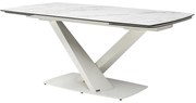 Stół do jadalni rozkładany dla 6 do 10 osób ze szkła hartowanego, ceramiki i metalu - Efekt białego marmuru - MALATA marki Maison Céphy
