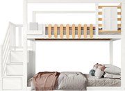 Łóżko piętrowe 90x200 cm - z drabinką i zjeżdżalnią - białe i naturalne drewno - materac nie jest wliczony w cenę