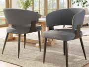 Zestaw 2 tapicerowanych krzeseł do jadalni - z flaneli - metalowa konstrukcja - styl nowoczesny - szary