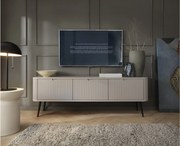 ZOVA RTV Szafka TV-Lowboard z żłobionymi frontami, metalowymi nogami, 3 drzwi, nowoczesny stolik TV, nogi metalowe czarne, 168/57/39cm