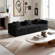 Sofa 3-osobowa, Sofa rozkładana z podłokietnikami i kieszeniami bocznymi, metalowa rama - Czarny szenil