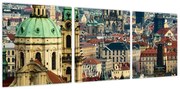 Obraz - Panorama Pragi (z zegarem) (90x30 cm)