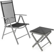 Komplet krzesło aluminiowe rozkładane ogrodowe z podnóżkiem - taboretem
