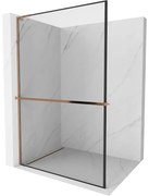 Mexen Kioto+ L ścianka prysznicowa z półką Walk-in 50 x 200 cm, czarny wzór, różowe złoto - 800-050-123-60-70