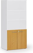 Szafa biurowa z drzwiami niskimi PRIMO WHITE, 800 x 500 x 1781 mm, biały/buk