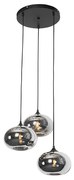 Lampa wisząca art deco czarna z przydymionym szkłem 3-światłowa okrągła - Busa ArtDeco Oswietlenie wewnetrzne