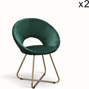 Zestaw 2 foteli z tkaniny z efektem aksamitu w kolorze zielonym, metalowa podstawa w kolorze złotym - ZANTE