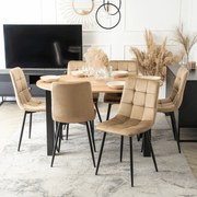 Zestaw Stół Okrągły Rozkładany HARRY 102-142 cm Dąb Artisan/Czarny i 6 Krzeseł Tapicerowanych PERU Beżowych Nowoczesnych