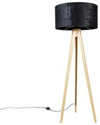 Lampa podłogowa drewniana z abażurem z tkaniny czarnym 50 cm - Tripod Classic Nowoczesny Oswietlenie wewnetrzne