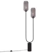 Lampa podłogowa art deco czarna z przydymionym szkłem 2-światła - Rid ArtDeco Oswietlenie wewnetrzne